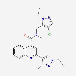 molecular formula C23H25ClN6O B4587150 N~4~-[(4-CHLORO-1-ETHYL-1H-PYRAZOL-5-YL)METHYL]-2-(1-ETHYL-3-METHYL-1H-PYRAZOL-4-YL)-N~4~-METHYL-4-QUINOLINECARBOXAMIDE 