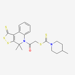 molecular formula C21H24N2OS5 B4587233 2-(4,4-dimethyl-1-thioxo-1,4-dihydro-5H-[1,2]dithiolo[3,4-c]quinolin-5-yl)-2-oxoethyl 4-methylpiperidine-1-carbodithioate 