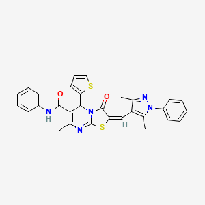 molecular formula C30H25N5O2S2 B4587313 2-[(3,5-dimethyl-1-phenyl-1H-pyrazol-4-yl)methylene]-7-methyl-3-oxo-N-phenyl-5-(2-thienyl)-2,3-dihydro-5H-[1,3]thiazolo[3,2-a]pyrimidine-6-carboxamide 