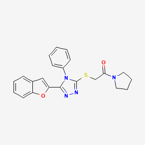 molecular formula C22H20N4O2S B4587355 2-{[5-(1-BENZOFURAN-2-YL)-4-PHENYL-4H-1,2,4-TRIAZOL-3-YL]SULFANYL}-1-(PYRROLIDIN-1-YL)ETHAN-1-ONE 