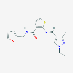 molecular formula C17H18N4O2S B4587368 2-{[(1-ethyl-3-methyl-1H-pyrazol-4-yl)methylene]amino}-N-(2-furylmethyl)-3-thiophenecarboxamide 