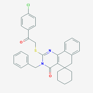 molecular formula C32H29ClN2O2S B458741 3-benzyl-2-[2-(4-chlorophenyl)-2-oxoethyl]sulfanylspiro[6H-benzo[h]quinazoline-5,1'-cyclohexane]-4-one CAS No. 354551-66-9