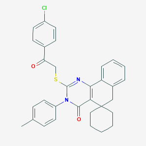 molecular formula C32H29ClN2O2S B458743 2-[2-(4-chlorophenyl)-2-oxoethyl]sulfanyl-3-(4-methylphenyl)spiro[6H-benzo[h]quinazoline-5,1'-cyclohexane]-4-one CAS No. 354551-67-0