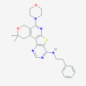 molecular formula C26H29N5O2S B458763 4,4-Dimethyl-8-morpholin-4-yl-N-(2-phenylethyl)-5-oxa-11-thia-9,14,16-triazatetracyclo[8.7.0.02,7.012,17]heptadeca-1(10),2(7),8,12(17),13,15-hexaen-13-amine CAS No. 374090-46-7