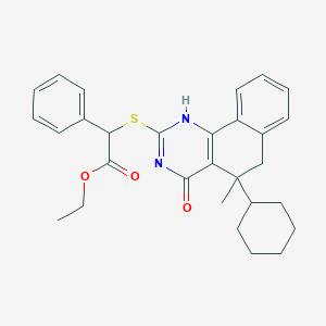 ethyl 2-[(5-cyclohexyl-5-methyl-4-oxo-1,6-dihydrobenzo[h]quinazolin-2-yl)sulfanyl]-2-phenylacetate