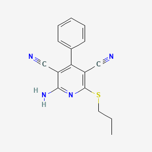 molecular formula C16H14N4S B4587677 2-Amino-4-phenyl-6-(propylsulfanyl)pyridine-3,5-dicarbonitrile 