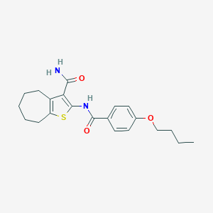molecular formula C21H26N2O3S B458768 2-({[4-(butyloxy)phenyl]carbonyl}amino)-5,6,7,8-tetrahydro-4H-cyclohepta[b]thiophene-3-carboxamide 
