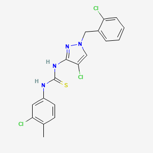 molecular formula C18H15Cl3N4S B4587685 N-[4-chloro-1-(2-chlorobenzyl)-1H-pyrazol-3-yl]-N'-(3-chloro-4-methylphenyl)thiourea 