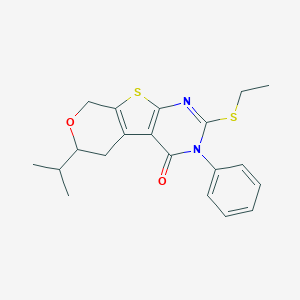 molecular formula C20H22N2O2S2 B458769 2-(ethylsulfanyl)-6-isopropyl-3-phenyl-3,5,6,8-tetrahydro-4H-pyrano[4',3':4,5]thieno[2,3-d]pyrimidin-4-one 