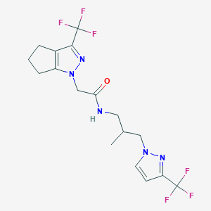 molecular formula C17H19F6N5O B4587702 N-{2-methyl-3-[3-(trifluoromethyl)-1H-pyrazol-1-yl]propyl}-2-[3-(trifluoromethyl)-5,6-dihydrocyclopenta[c]pyrazol-1(4H)-yl]acetamide 