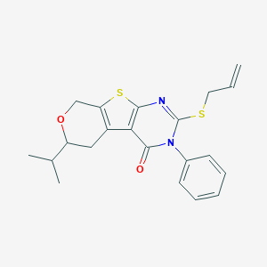 molecular formula C21H22N2O2S2 B458772 2-(allylsulfanyl)-6-isopropyl-3-phenyl-3,5,6,8-tetrahydro-4H-pyrano[4',3':4,5]thieno[2,3-d]pyrimidin-4-one 