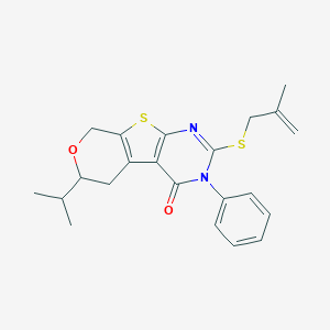 molecular formula C22H24N2O2S2 B458773 6-isopropyl-2-[(2-methyl-2-propenyl)sulfanyl]-3-phenyl-3,5,6,8-tetrahydro-4H-pyrano[4',3':4,5]thieno[2,3-d]pyrimidin-4-one 