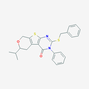 molecular formula C25H24N2O2S2 B458779 2-(benzylsulfanyl)-6-isopropyl-3-phenyl-3,5,6,8-tetrahydro-4H-pyrano[4',3':4,5]thieno[2,3-d]pyrimidin-4-one 