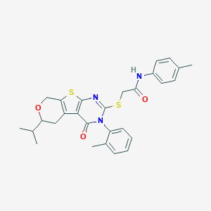 2-{[6-isopropyl-3-(2-methylphenyl)-4-oxo-3,5,6,8-tetrahydro-4H-pyrano[4',3':4,5]thieno[2,3-d]pyrimidin-2-yl]sulfanyl}-N-(4-methylphenyl)acetamide