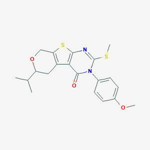 molecular formula C20H22N2O3S2 B458791 6-isopropyl-3-(4-methoxyphenyl)-2-(methylsulfanyl)-3,5,6,8-tetrahydro-4H-pyrano[4',3':4,5]thieno[2,3-d]pyrimidin-4-one CAS No. 383898-38-2