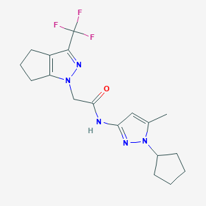 molecular formula C18H22F3N5O B4588046 N-(1-cyclopentyl-5-methyl-1H-pyrazol-3-yl)-2-[3-(trifluoromethyl)-5,6-dihydrocyclopenta[c]pyrazol-1(4H)-yl]acetamide 