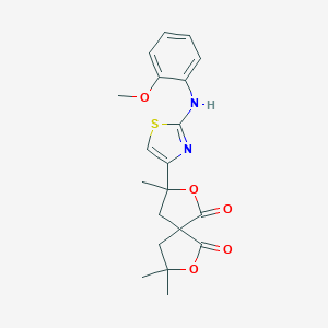 molecular formula C20H22N2O5S B458810 3-[2-(2-Methoxyanilino)-1,3-thiazol-4-yl]-3,8,8-trimethyl-2,7-dioxaspiro[4.4]nonane-1,6-dione CAS No. 664992-97-6