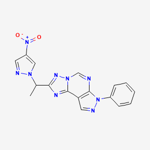 molecular formula C17H13N9O2 B4588120 2-[1-(4-nitro-1H-pyrazol-1-yl)ethyl]-7-phenyl-7H-pyrazolo[4,3-e][1,2,4]triazolo[1,5-c]pyrimidine 