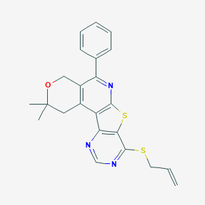 molecular formula C23H21N3OS2 B458815 4,4-Dimethyl-8-phenyl-13-prop-2-enylsulfanyl-5-oxa-11-thia-9,14,16-triazatetracyclo[8.7.0.02,7.012,17]heptadeca-1(10),2(7),8,12(17),13,15-hexaene CAS No. 372184-73-1