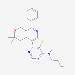 molecular formula C25H28N4OS B458816 N-butyl-N,4,4-trimethyl-8-phenyl-5-oxa-11-thia-9,14,16-triazatetracyclo[8.7.0.02,7.012,17]heptadeca-1(10),2(7),8,12(17),13,15-hexaen-13-amine CAS No. 371953-74-1