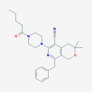 molecular formula C27H34N4O2 B458819 8-Benzyl-3,3-dimethyl-6-(4-pentanoylpiperazin-1-yl)-1,4-dihydropyrano[3,4-c]pyridine-5-carbonitrile CAS No. 373610-85-6