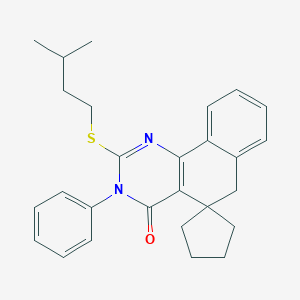molecular formula C27H30N2OS B458820 2-(isopentylsulfanyl)-3-phenyl-5,6-dihydrobenzo[h]quinazolin-4(3H)-one-5-spiro-1'-cyclopentane 