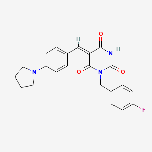 molecular formula C22H20FN3O3 B4588231 1-(4-fluorobenzyl)-5-[4-(1-pyrrolidinyl)benzylidene]-2,4,6(1H,3H,5H)-pyrimidinetrione 