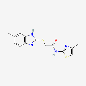 molecular formula C14H14N4OS2 B4588257 2-[(6-methyl-1H-benzimidazol-2-yl)thio]-N-(4-methyl-1,3-thiazol-2-yl)acetamide 