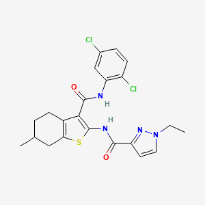 molecular formula C22H22Cl2N4O2S B4588454 N-{3-[(2,5-dichlorophenyl)carbamoyl]-6-methyl-4,5,6,7-tetrahydro-1-benzothiophen-2-yl}-1-ethyl-1H-pyrazole-3-carboxamide 