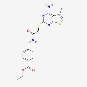 molecular formula C20H22N4O3S2 B4588523 Ethyl 4-[({[(4-amino-5,6-dimethylthieno[2,3-d]pyrimidin-2-yl)sulfanyl]acetyl}amino)methyl]benzoate 