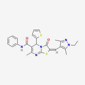 molecular formula C26H25N5O2S2 B4588674 2-[(1-ethyl-3,5-dimethyl-1H-pyrazol-4-yl)methylene]-7-methyl-3-oxo-N-phenyl-5-(2-thienyl)-2,3-dihydro-5H-[1,3]thiazolo[3,2-a]pyrimidine-6-carboxamide 