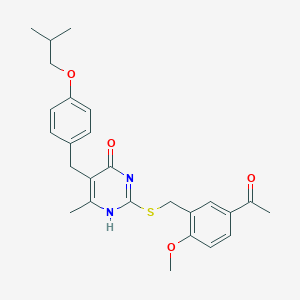 2-[(5-acetyl-2-methoxyphenyl)methylsulfanyl]-6-methyl-5-[[4-(2-methylpropoxy)phenyl]methyl]-1H-pyrimidin-4-one