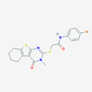 molecular formula C19H18BrN3O2S2 B458875 N-(4-bromophenyl)-2-[(3-methyl-4-oxo-5,6,7,8-tetrahydro-[1]benzothiolo[2,3-d]pyrimidin-2-yl)sulfanyl]acetamide CAS No. 487038-49-3
