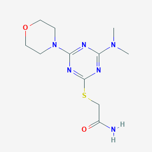 molecular formula C11H18N6O2S B458880 2-{[4-(Dimethylamino)-6-(4-morpholinyl)-1,3,5-triazin-2-yl]sulfanyl}acetamide 