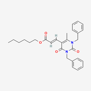 hexyl (2E)-3-(1,3-dibenzyl-6-methyl-2,4-dioxo-1,2,3,4-tetrahydropyrimidin-5-yl)prop-2-enoate