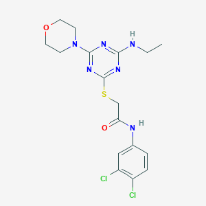 molecular formula C17H20Cl2N6O2S B458883 N-(3,4-dichlorophenyl)-2-{[4-(ethylamino)-6-(4-morpholinyl)-1,3,5-triazin-2-yl]sulfanyl}acetamide 