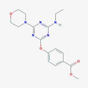 molecular formula C17H21N5O4 B458884 Methyl 4-{[4-(ethylamino)-6-(4-morpholinyl)-1,3,5-triazin-2-yl]oxy}benzoate 