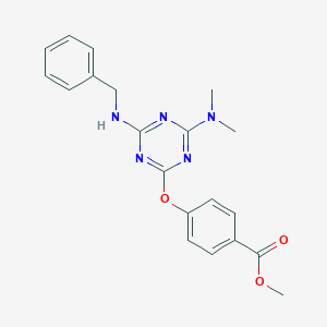 molecular formula C20H21N5O3 B458885 Methyl 4-{[4-(benzylamino)-6-(dimethylamino)-1,3,5-triazin-2-yl]oxy}benzoate 