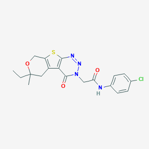 molecular formula C19H19ClN4O3S B458902 N-(4-chlorophenyl)-2-(6-ethyl-6-methyl-4-oxo-5,8-dihydro-4H-pyrano[4',3':4,5]thieno[2,3-d][1,2,3]triazin-3(6H)-yl)acetamide 