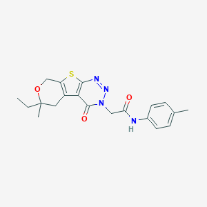 molecular formula C20H22N4O3S B458904 2-(6-ethyl-6-methyl-4-oxo-5,8-dihydro-4H-pyrano[4',3':4,5]thieno[2,3-d][1,2,3]triazin-3(6H)-yl)-N-(4-methylphenyl)acetamide 