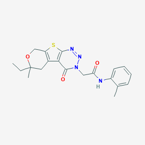 molecular formula C20H22N4O3S B458905 2-(6-ethyl-6-methyl-4-oxo-5,8-dihydro-4H-pyrano[4',3':4,5]thieno[2,3-d][1,2,3]triazin-3(6H)-yl)-N-(2-methylphenyl)acetamide 