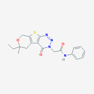 molecular formula C19H20N4O3S B458909 2-(6-ethyl-6-methyl-4-oxo-5,8-dihydro-4H-pyrano[4',3':4,5]thieno[2,3-d][1,2,3]triazin-3(6H)-yl)-N-phenylacetamide 