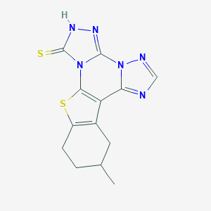 molecular formula C13H12N6S2 B458911 12-Methyl-10,11,12,13-tetrahydro[1]benzothieno[3,2-e]di[1,2,4]triazolo[4,3-a:1,5-c]pyrimidin-7-yl hydrosulfide CAS No. 723747-11-3