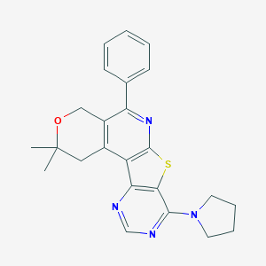 molecular formula C24H24N4OS B458916 2,2-dimethyl-5-phenyl-8-(1-pyrrolidinyl)-1,4-dihydro-2H-pyrano[4'',3'':4',5']pyrido[3',2':4,5]thieno[3,2-d]pyrimidine CAS No. 384803-37-6