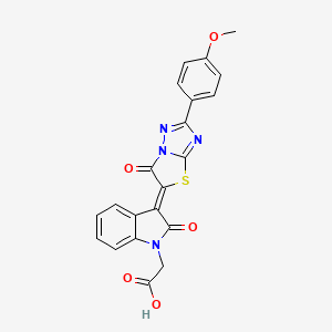 2-{3-[(5Z)-2-(4-METHOXYPHENYL)-6-OXO-5H,6H-[1,2,4]TRIAZOLO[3,2-B][1,3]THIAZOL-5-YLIDENE]-2-OXO-2,3-DIHYDRO-1H-INDOL-1-YL}ACETIC ACID