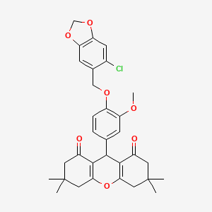 molecular formula C32H33ClO7 B4589341 9-{4-[(6-CHLORO-2H-1,3-BENZODIOXOL-5-YL)METHOXY]-3-METHOXYPHENYL}-3,3,6,6-TETRAMETHYL-2,3,4,5,6,7,8,9-OCTAHYDRO-1H-XANTHENE-1,8-DIONE CAS No. 5801-91-2