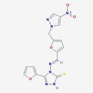 5-(2-FURYL)-4-[((E)-1-{5-[(4-NITRO-1H-PYRAZOL-1-YL)METHYL]-2-FURYL}METHYLIDENE)AMINO]-4H-1,2,4-TRIAZOL-3-YLHYDROSULFIDE