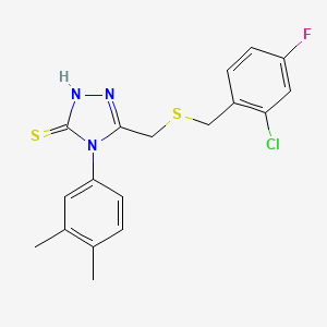 molecular formula C18H17ClFN3S2 B4589519 5-{[(2-chloro-4-fluorobenzyl)thio]methyl}-4-(3,4-dimethylphenyl)-4H-1,2,4-triazole-3-thiol 