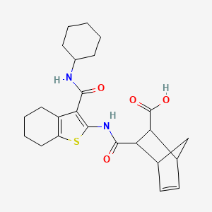 molecular formula C24H30N2O4S B4589687 3-{[3-(Cyclohexylcarbamoyl)-4,5,6,7-tetrahydro-1-benzothiophen-2-yl]carbamoyl}bicyclo[2.2.1]hept-5-ene-2-carboxylic acid 