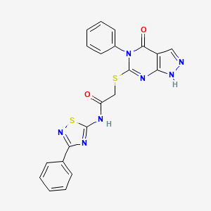 molecular formula C21H15N7O2S2 B4589743 2-[(4-oxo-5-phenyl-1H-pyrazolo[3,4-d]pyrimidin-6-yl)sulfanyl]-N-(3-phenyl-1,2,4-thiadiazol-5-yl)acetamide 